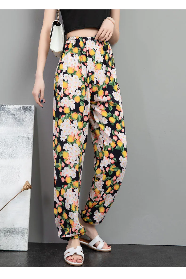 Cotton Anti Mosquito Pants Lantern High Waist Slim Look Loose Casual Harem Cultural Style Plus Size Printed Women Summer Pants