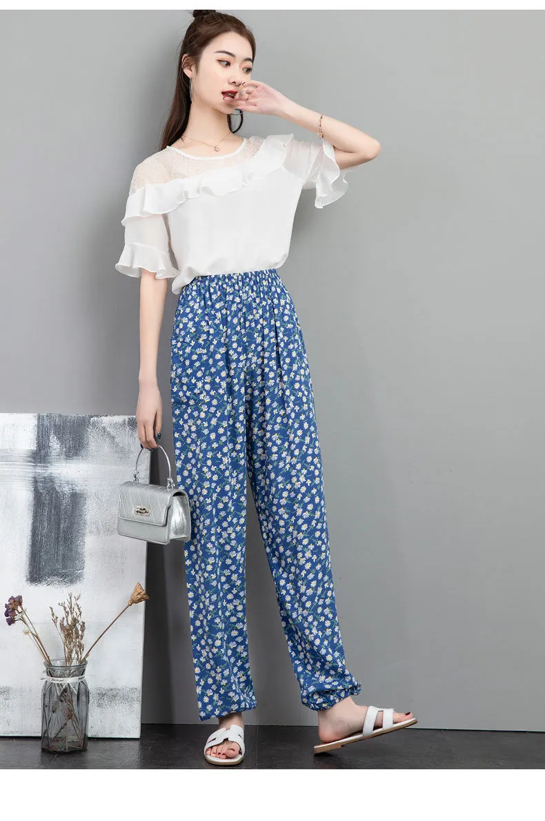 Cotton Anti Mosquito Pants Lantern High Waist Slim Look Loose Casual Harem Cultural Style Plus Size Printed Women Summer Pants