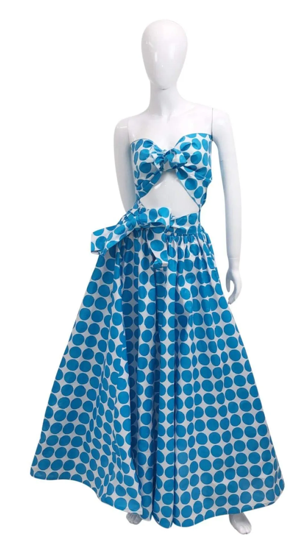 Cotton wax print polkadot skirt set bue/white