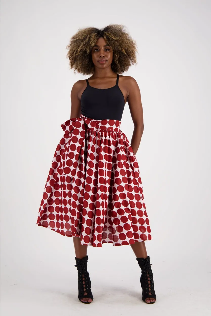 Cotton wax print polkadot skirt set bue/white