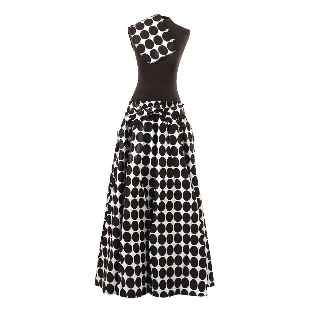 Cotton wax print polkadot skirt set bue/white