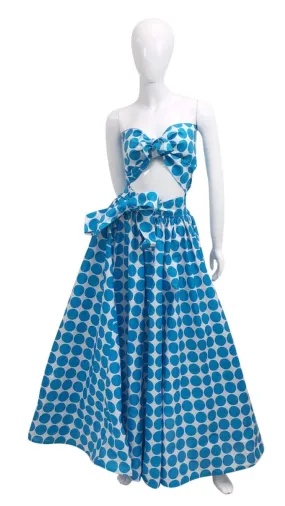 Cotton wax print polkadot skirt set bue/white