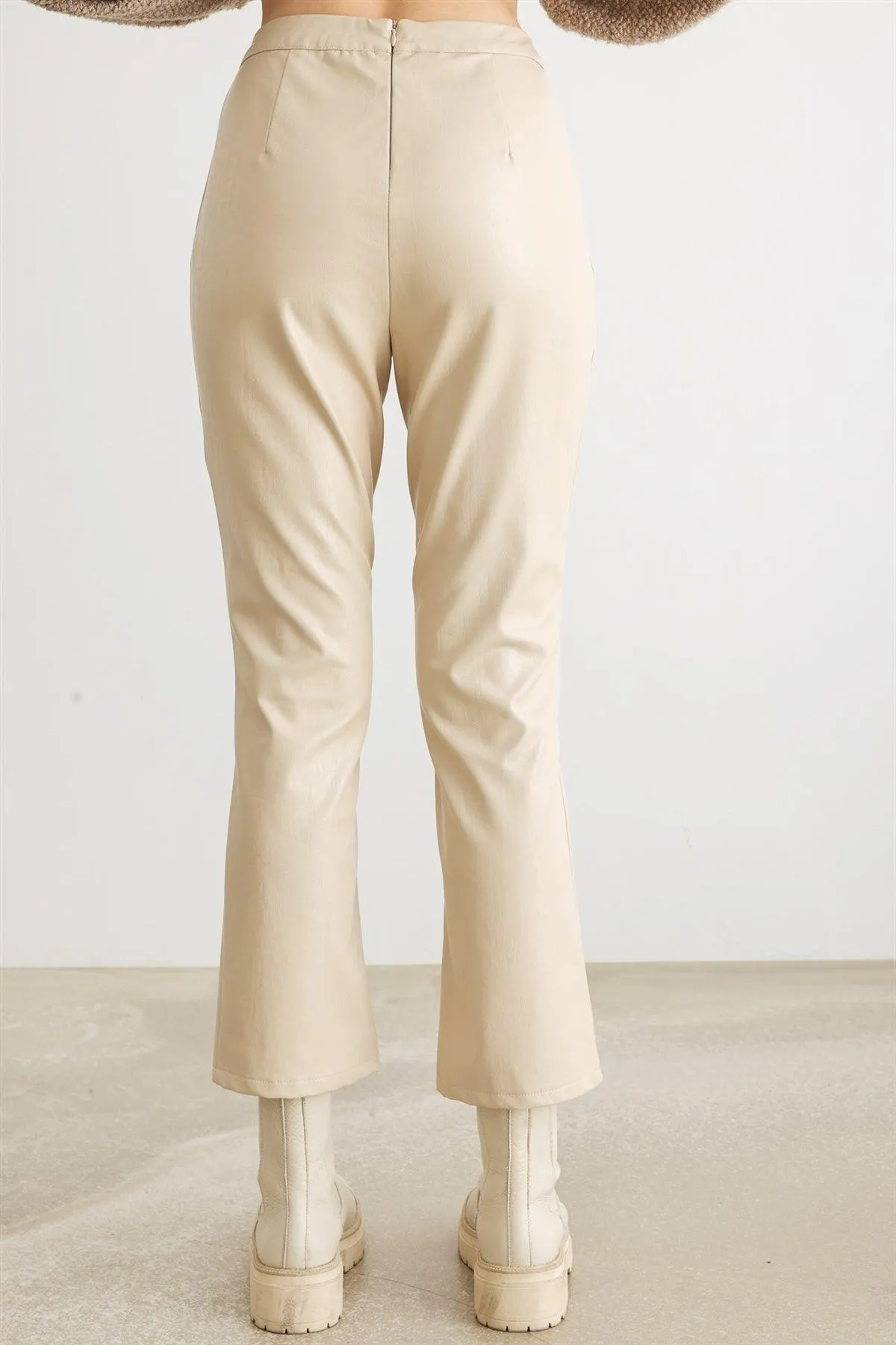 Cream Faux Leather High Waist Pants /1-2-2