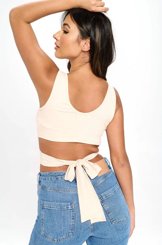 Crisscross Tie Back Rib Crop Tank