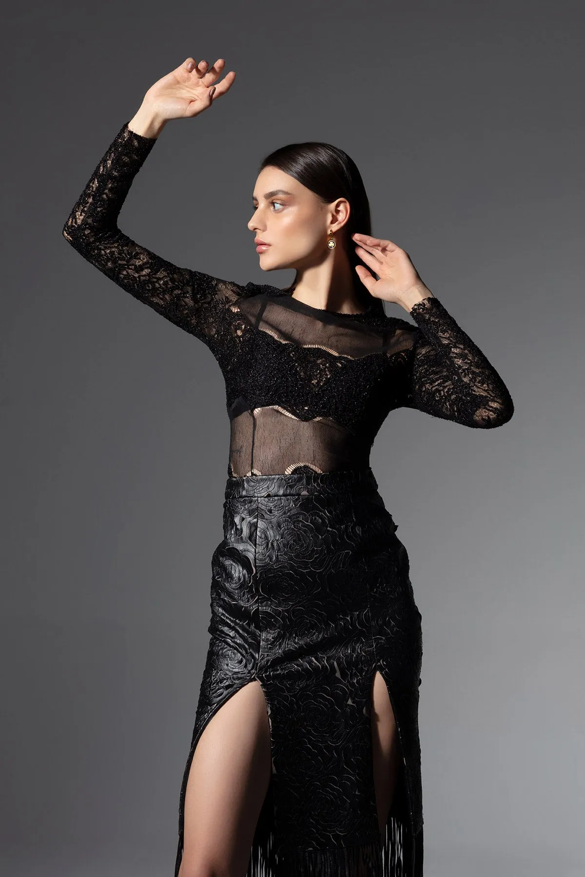 Deep Slit Leather Pencil Skirt