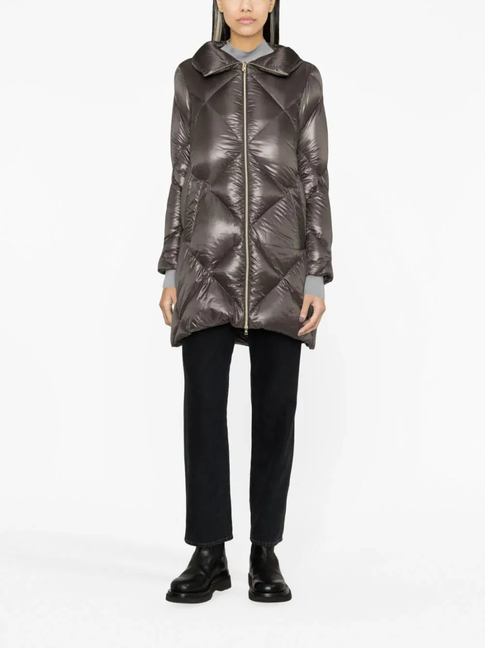 diamond-quilted padded coat