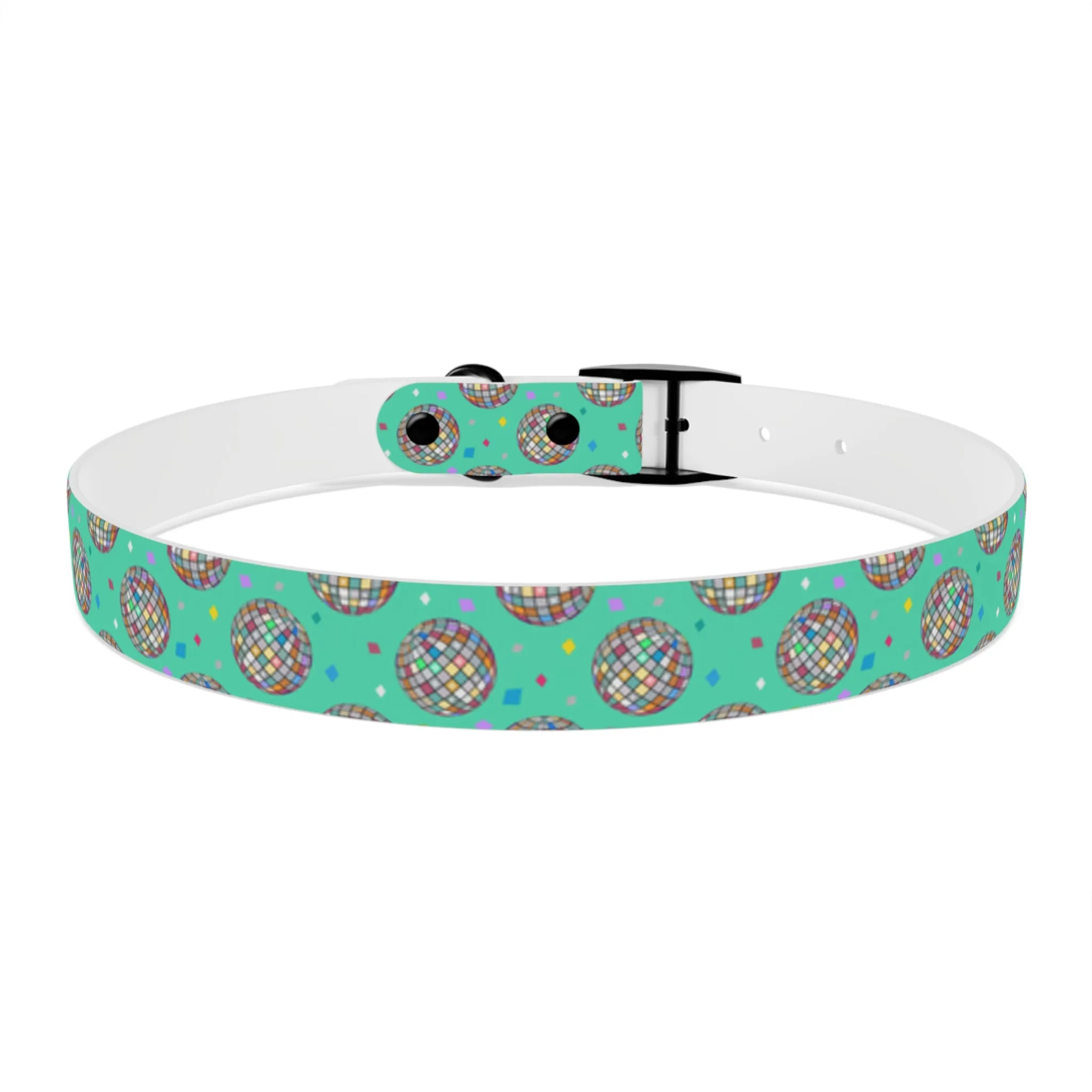 Disco Ball Turquoise Personalized Dog Collar -Choose Buckle Finish