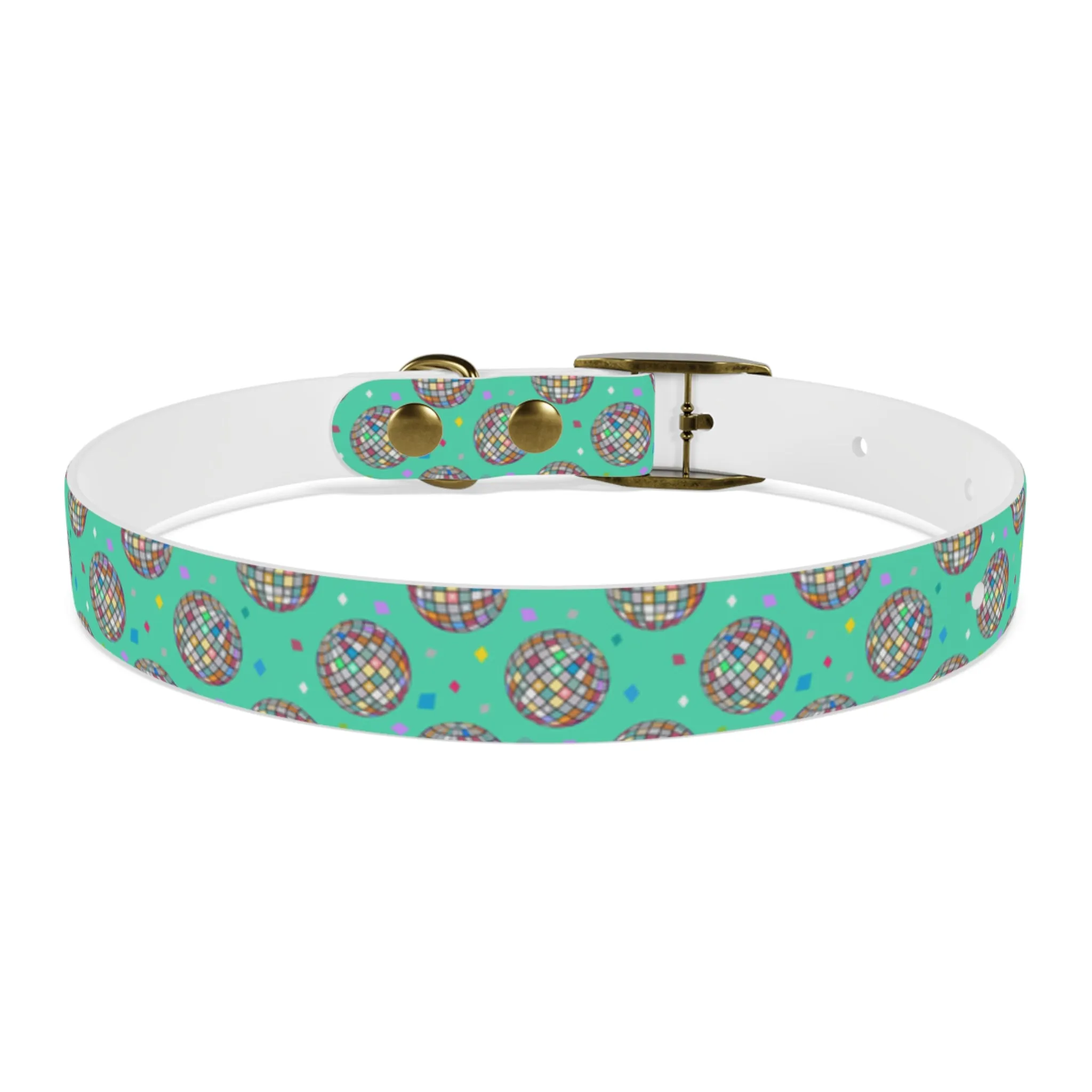 Disco Ball Turquoise Personalized Dog Collar -Choose Buckle Finish