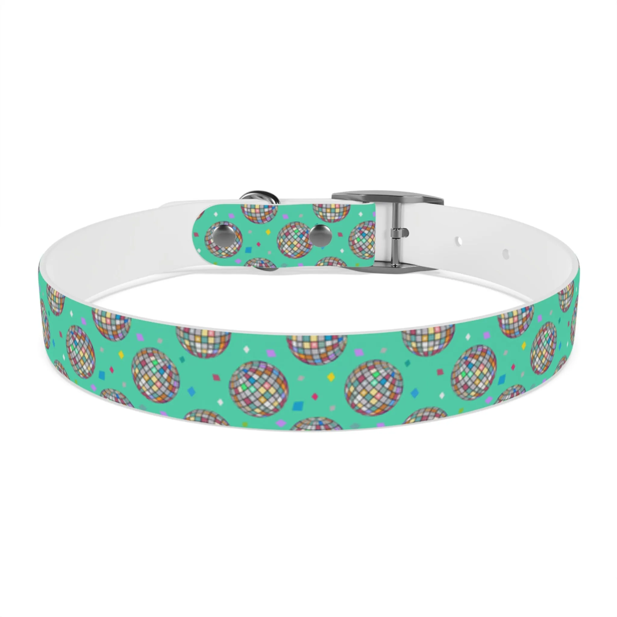 Disco Ball Turquoise Personalized Dog Collar -Choose Buckle Finish