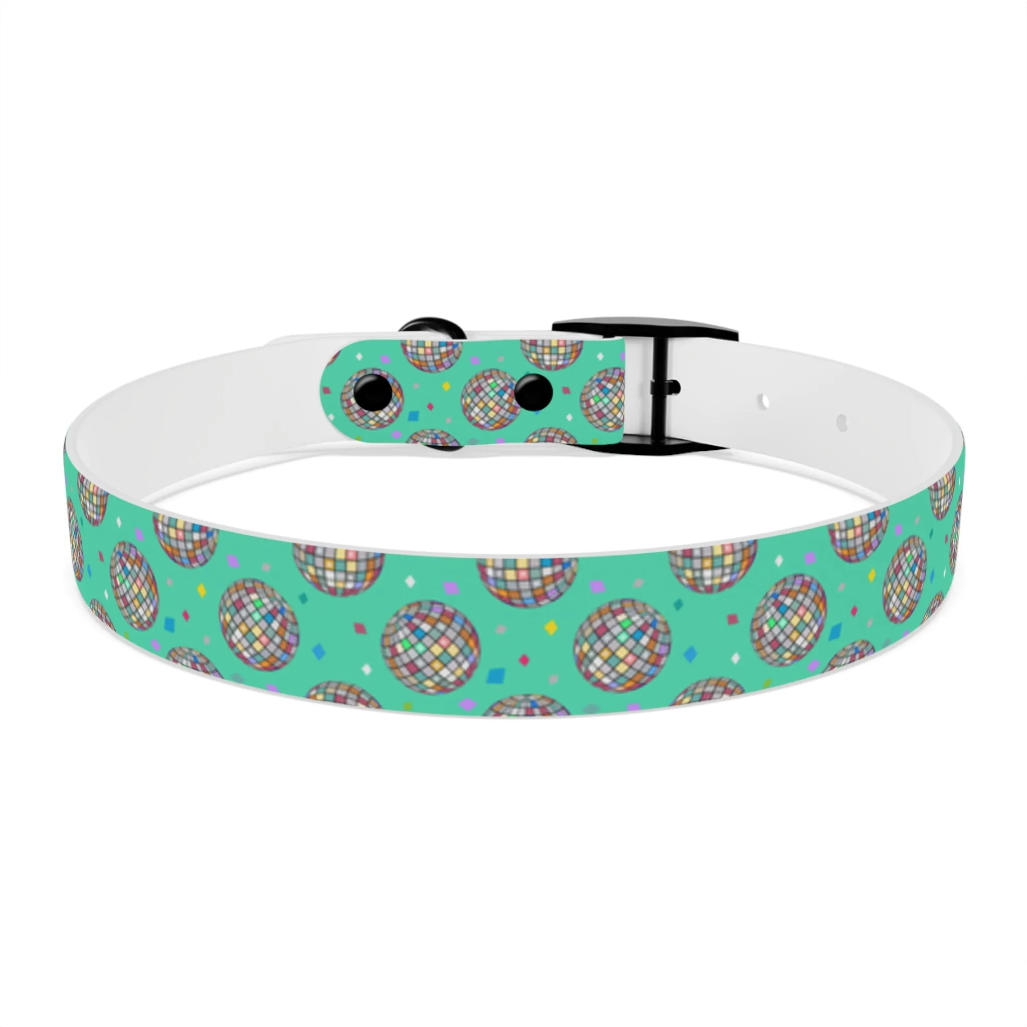 Disco Ball Turquoise Personalized Dog Collar -Choose Buckle Finish
