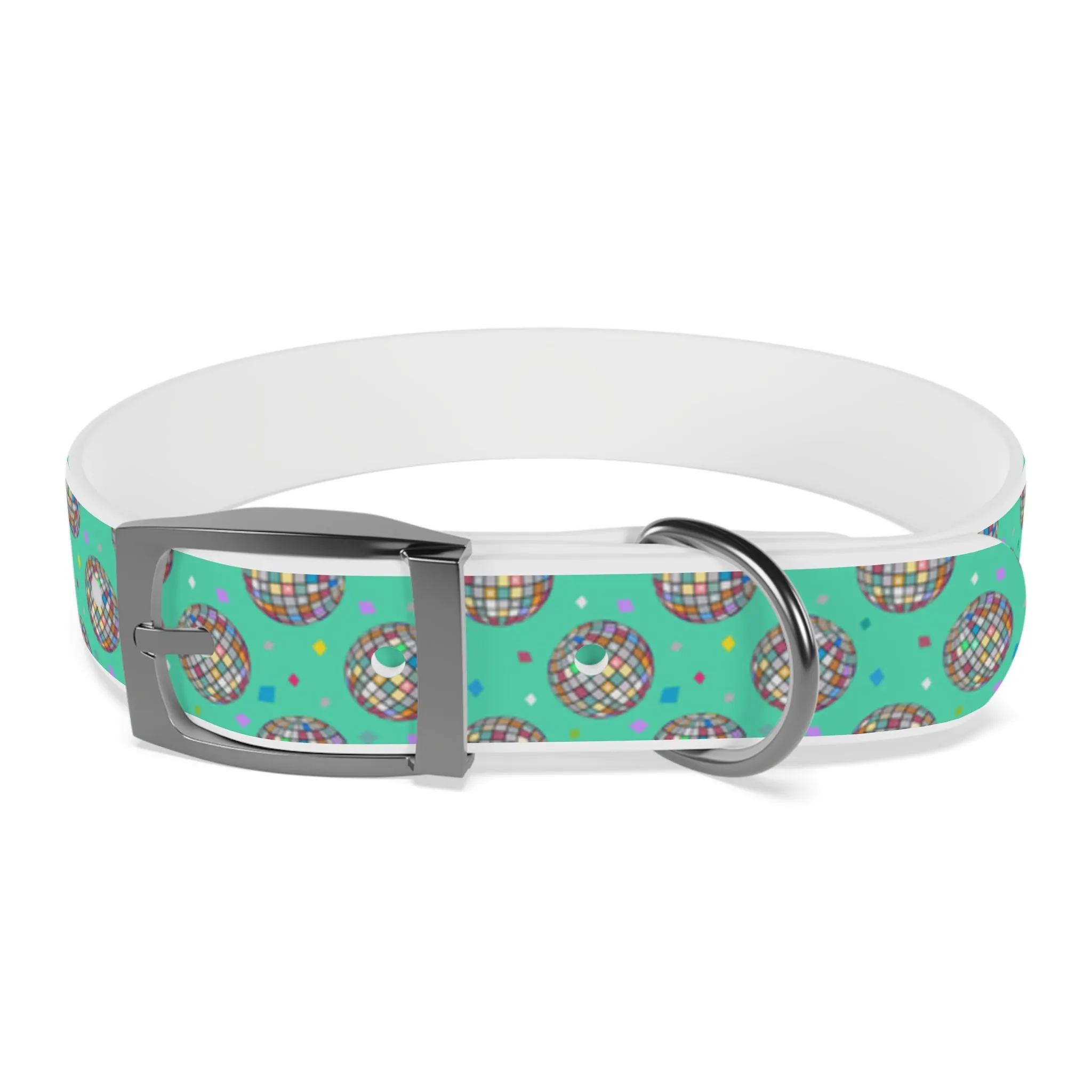 Disco Ball Turquoise Personalized Dog Collar -Choose Buckle Finish