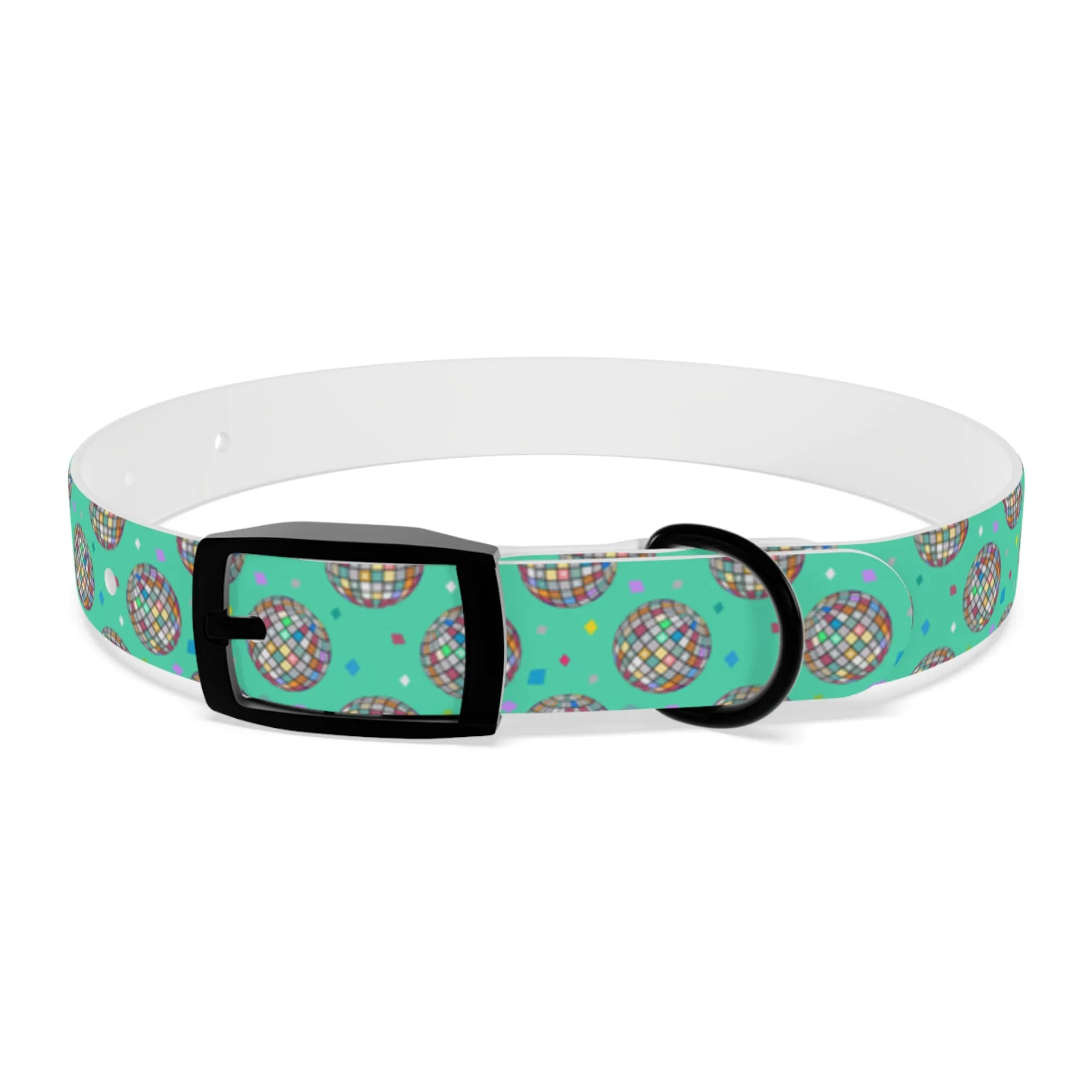 Disco Ball Turquoise Personalized Dog Collar -Choose Buckle Finish