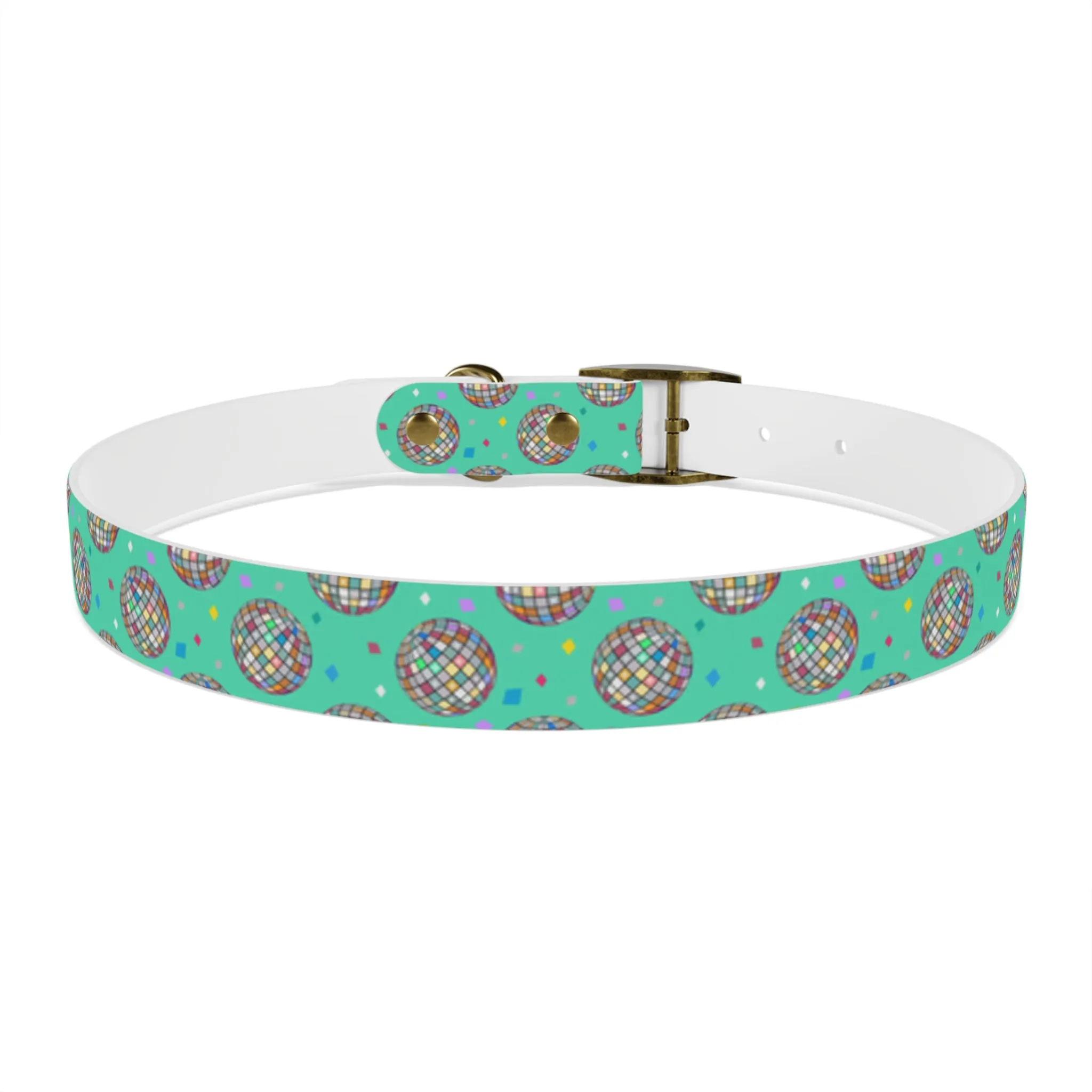 Disco Ball Turquoise Personalized Dog Collar -Choose Buckle Finish