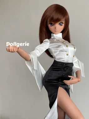 Double Breasted Slim Fit Satin White Blouse