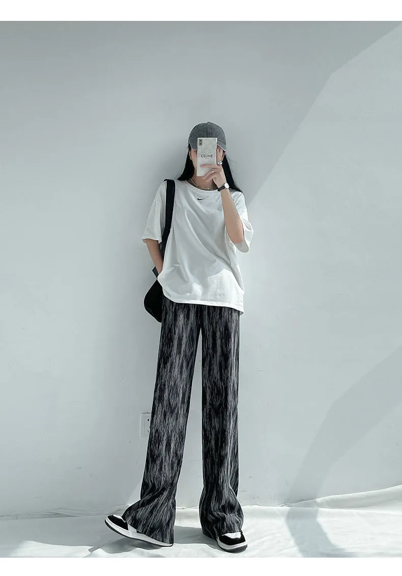 Dye Wide Leg Pants Women Summer Thin Loose Straight All-Matching Slim Look High Waist Drape Casual Floor Length Pants