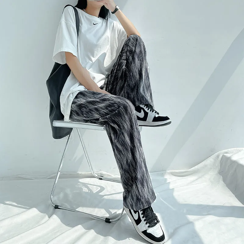 Dye Wide Leg Pants Women Summer Thin Loose Straight All-Matching Slim Look High Waist Drape Casual Floor Length Pants