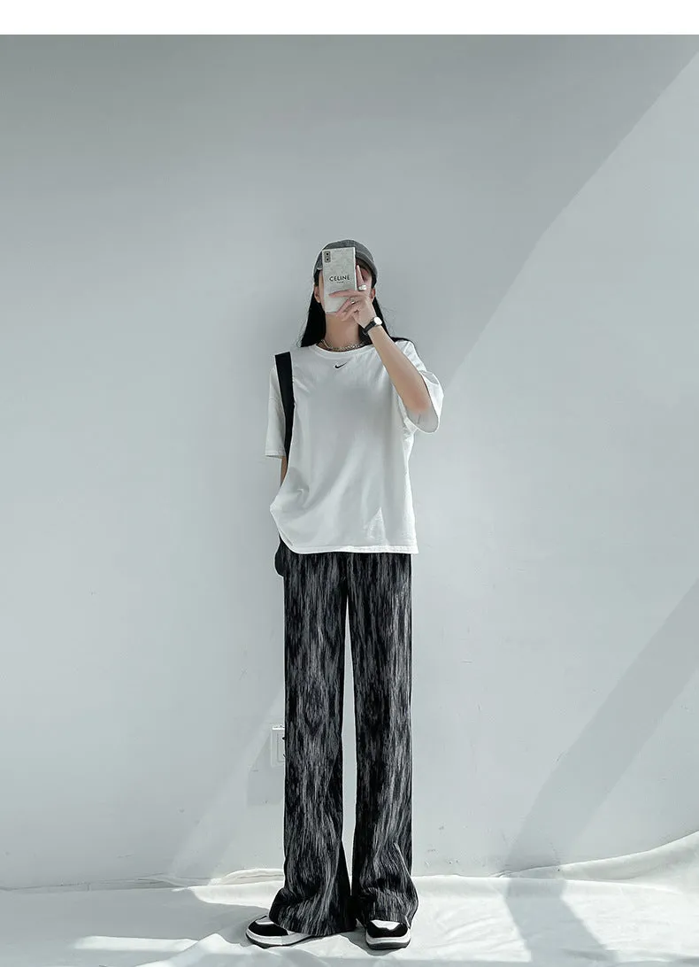 Dye Wide Leg Pants Women Summer Thin Loose Straight All-Matching Slim Look High Waist Drape Casual Floor Length Pants