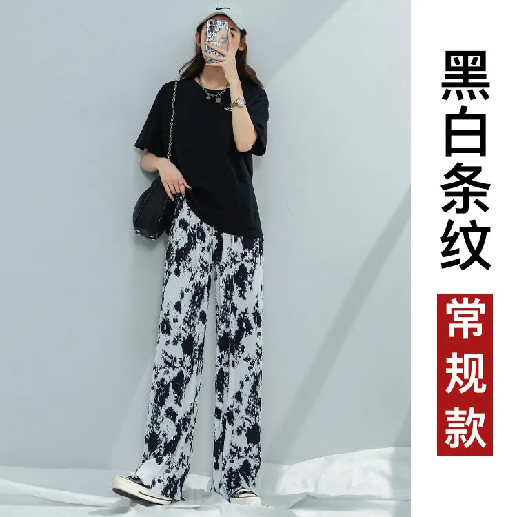 Dye Wide Leg Pants Women Summer Thin Loose Straight All-Matching Slim Look High Waist Drape Casual Floor Length Pants