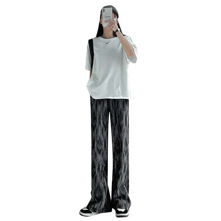 Dye Wide Leg Pants Women Summer Thin Loose Straight All-Matching Slim Look High Waist Drape Casual Floor Length Pants