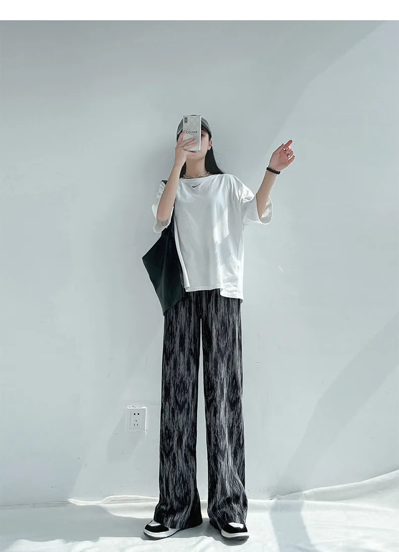 Dye Wide Leg Pants Women Summer Thin Loose Straight All-Matching Slim Look High Waist Drape Casual Floor Length Pants