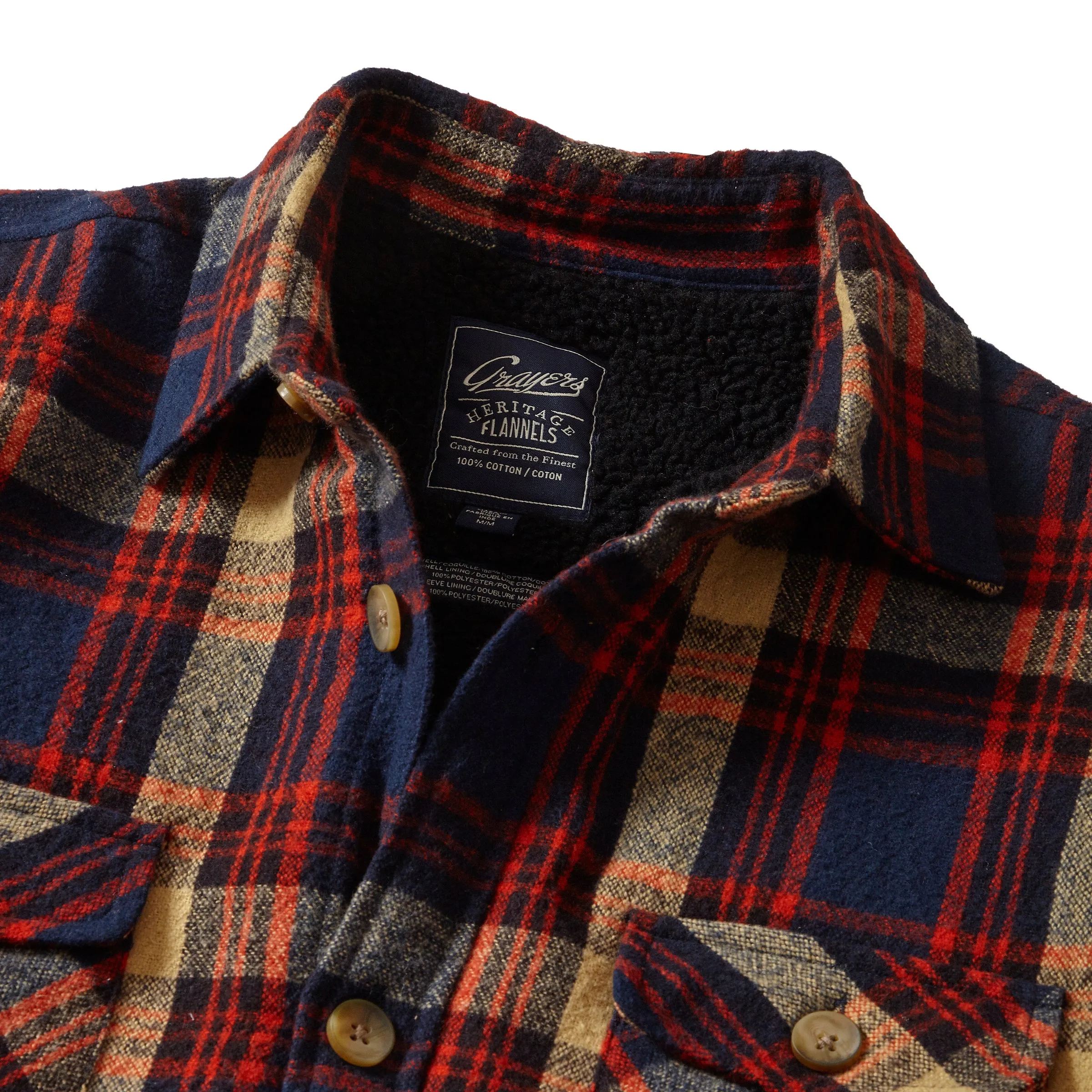 Edmund Sherpa Lined Jacket - Navy Red Tan (Final Sale)