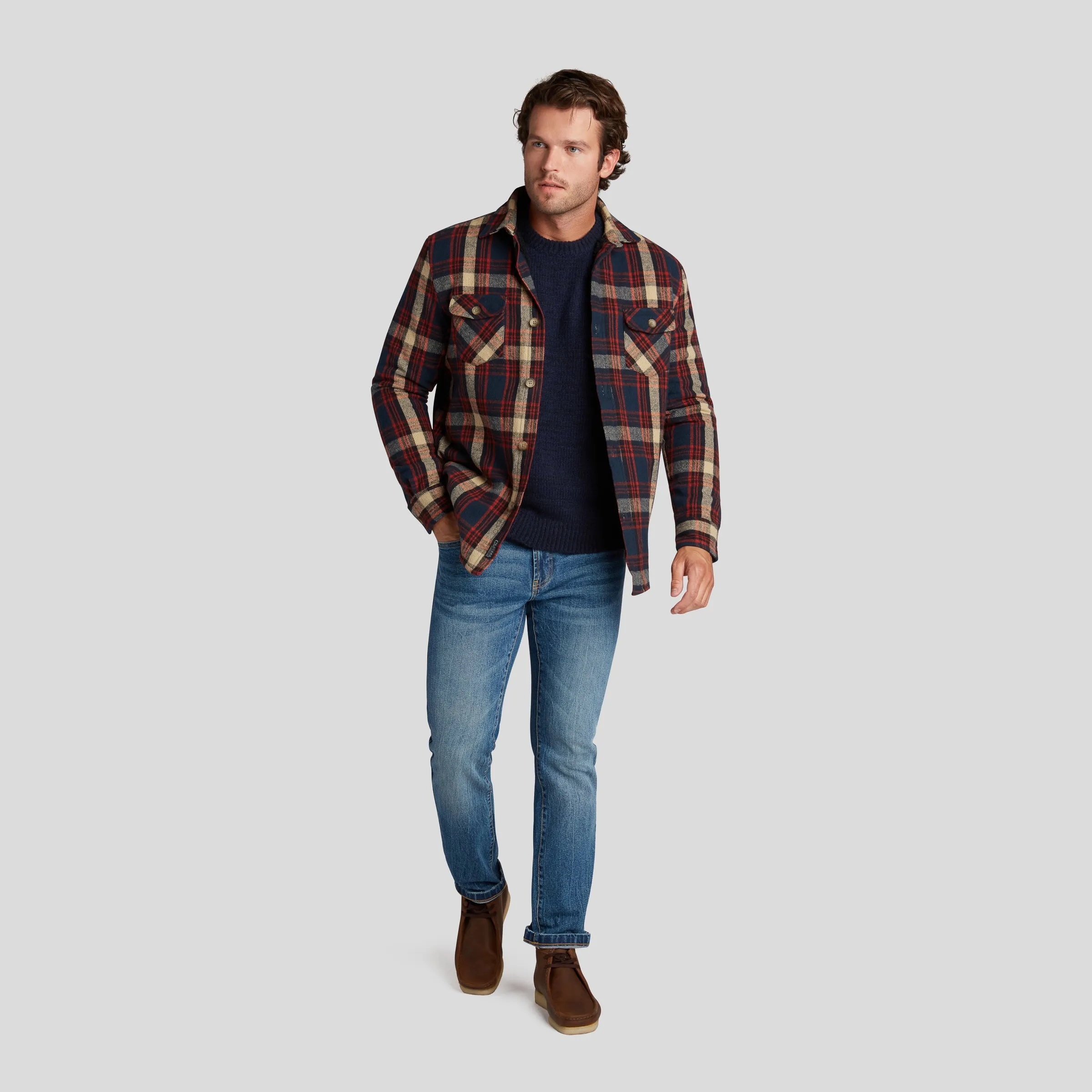 Edmund Sherpa Lined Jacket - Navy Red Tan (Final Sale)