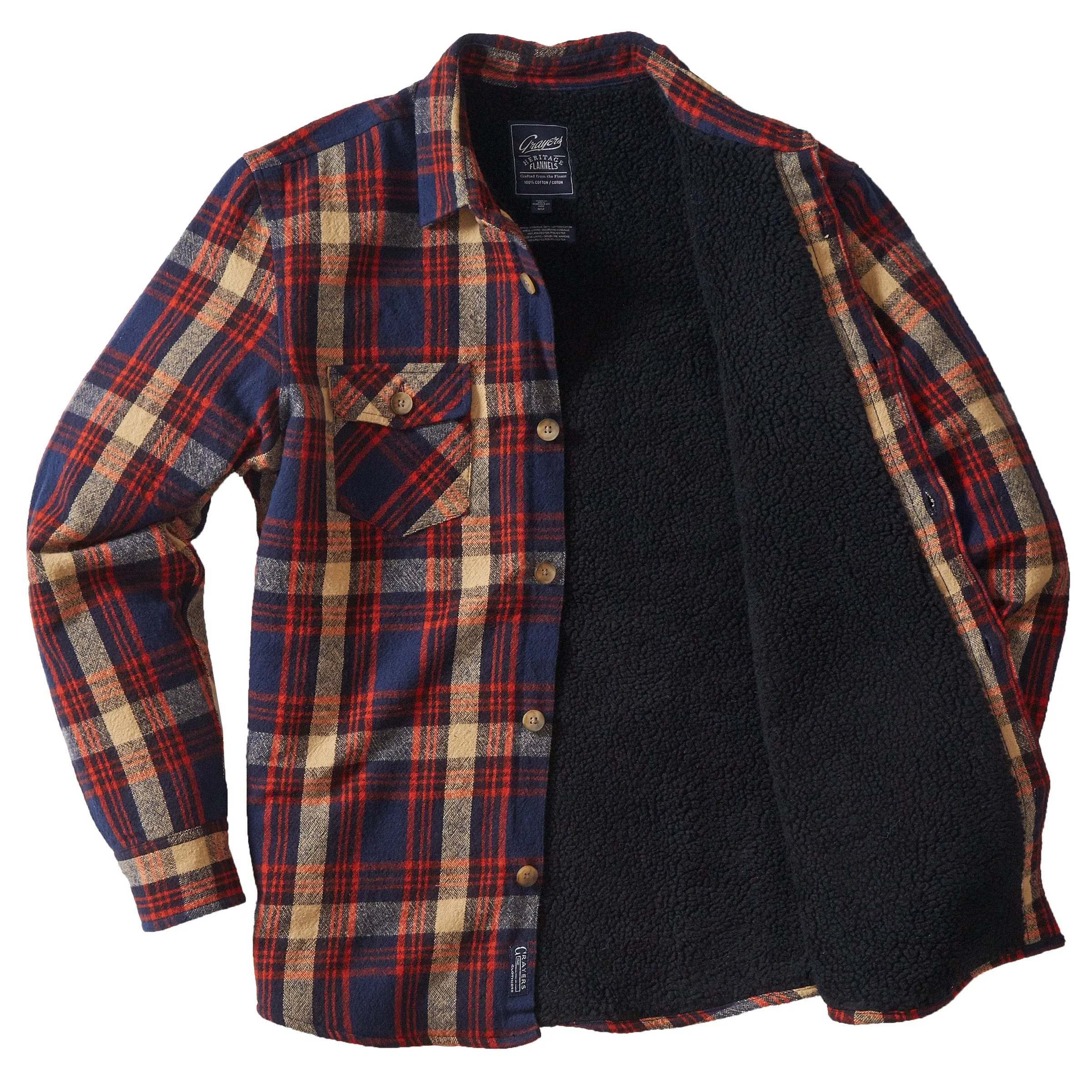 Edmund Sherpa Lined Jacket - Navy Red Tan (Final Sale)