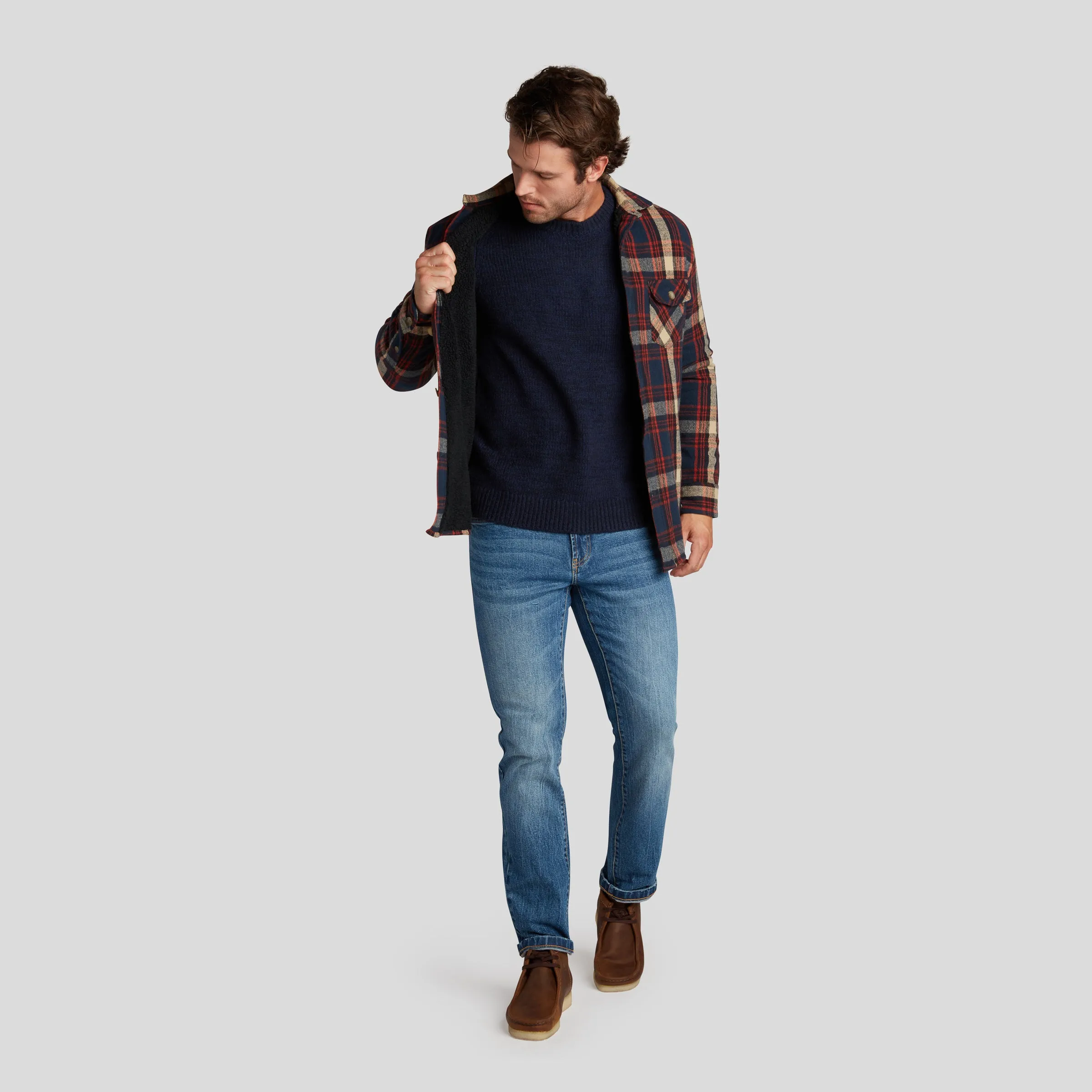 Edmund Sherpa Lined Jacket - Navy Red Tan (Final Sale)