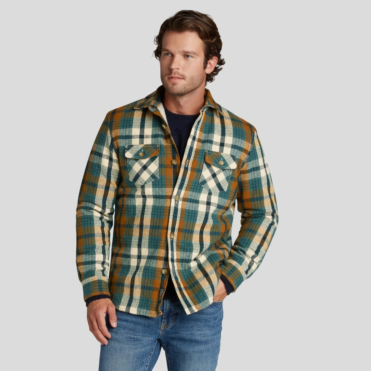 Edmund Sherpa Lined Shirt Jacket - Blue Biscuit (Final Sale)