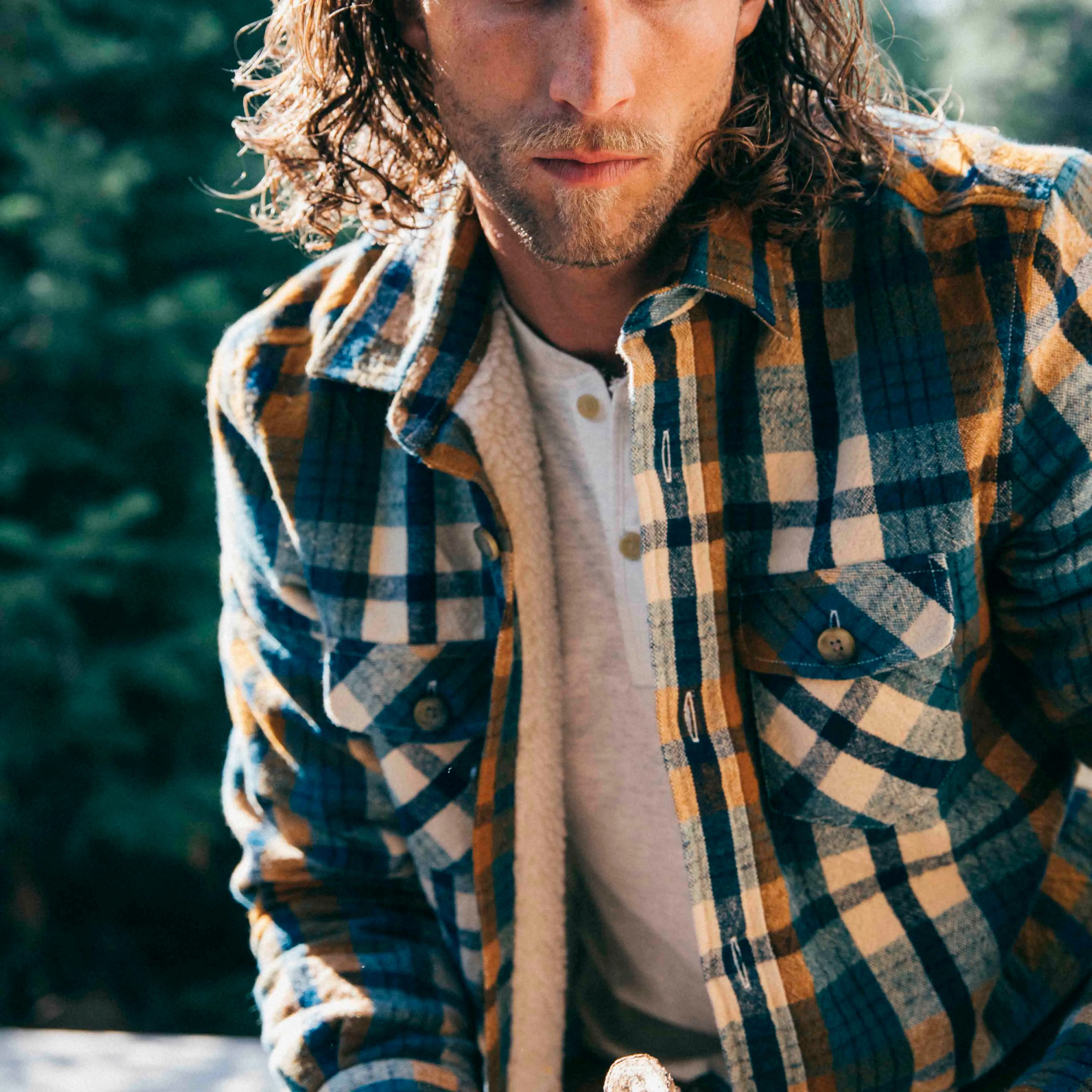 Edmund Sherpa Lined Shirt Jacket - Blue Biscuit (Final Sale)