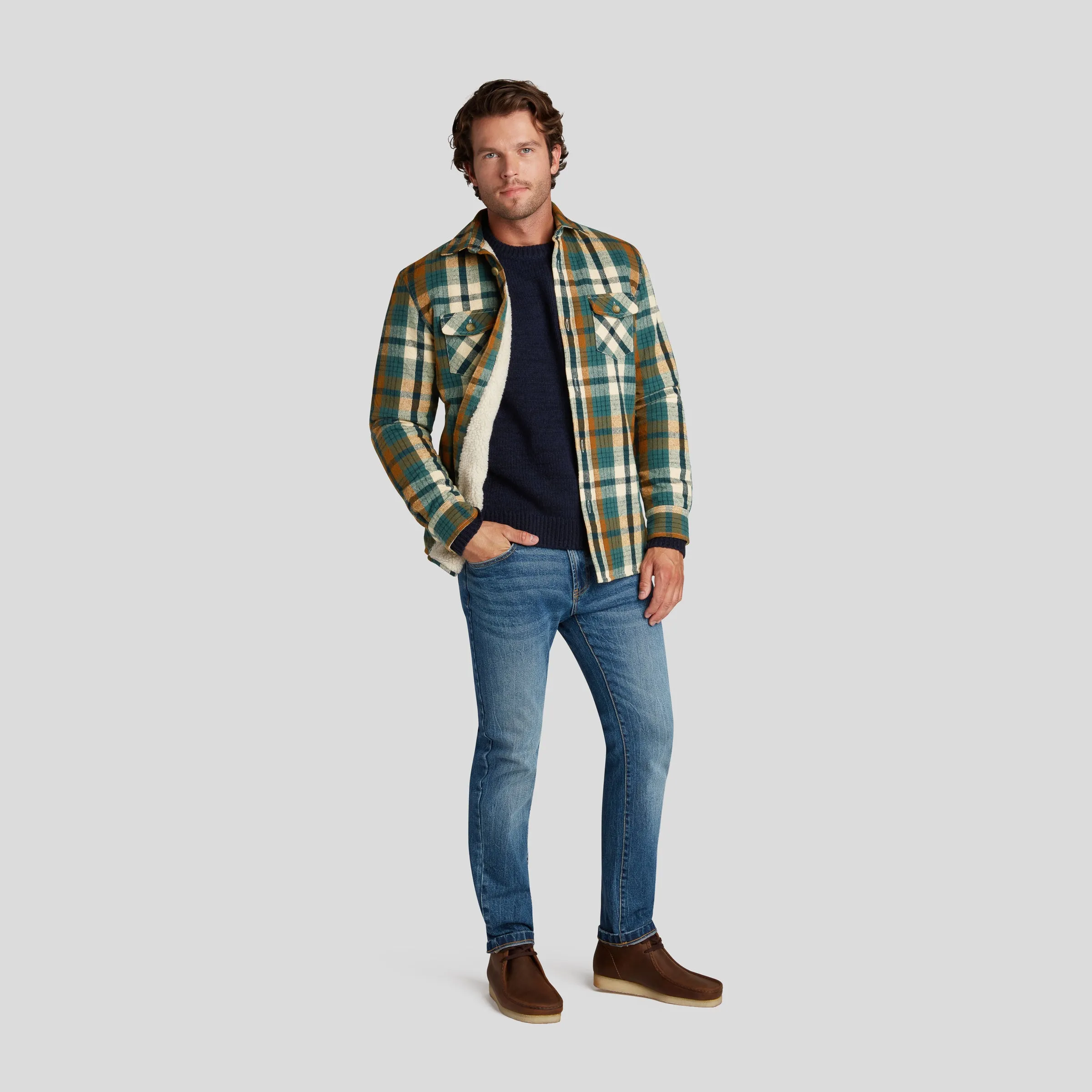 Edmund Sherpa Lined Shirt Jacket - Blue Biscuit (Final Sale)