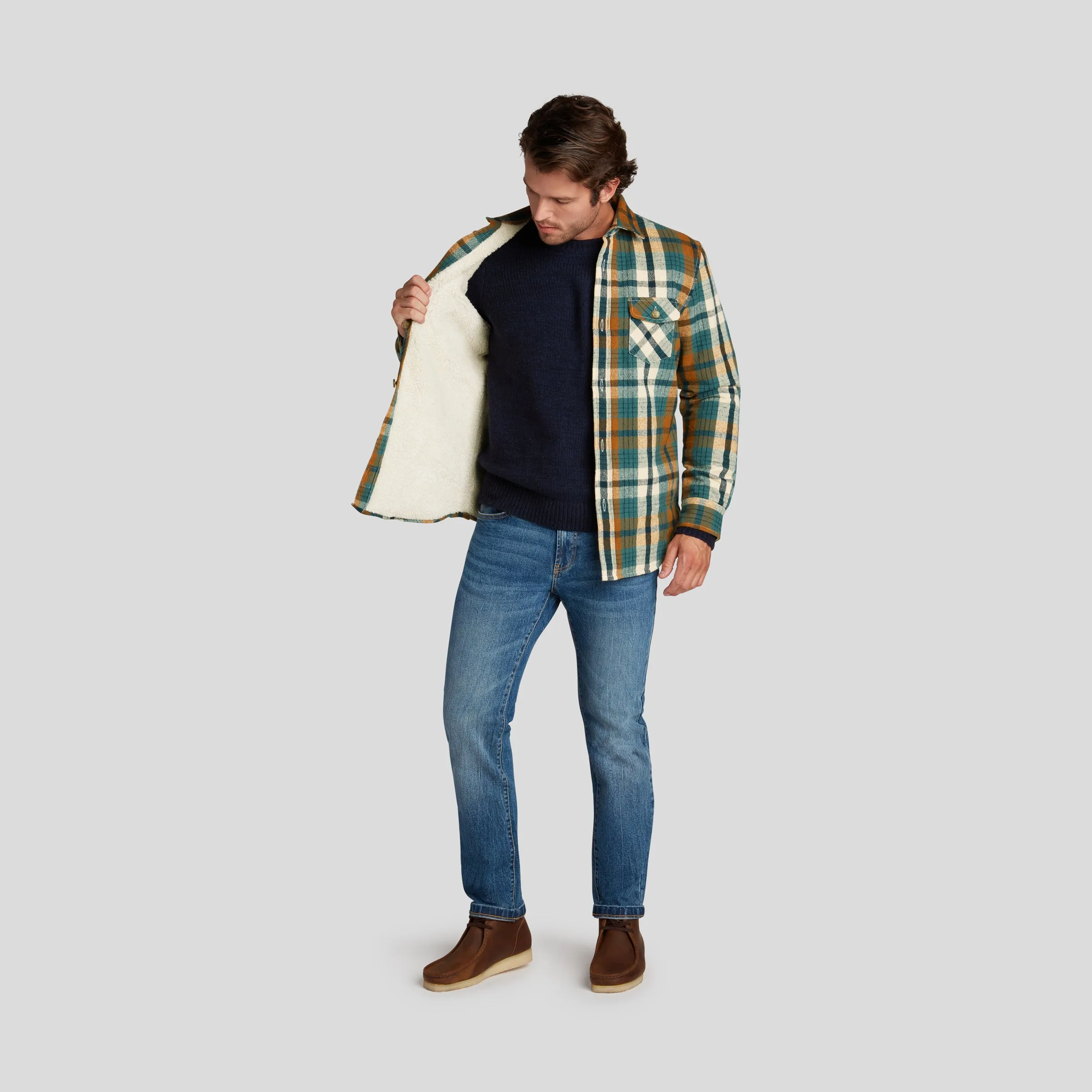 Edmund Sherpa Lined Shirt Jacket - Blue Biscuit (Final Sale)