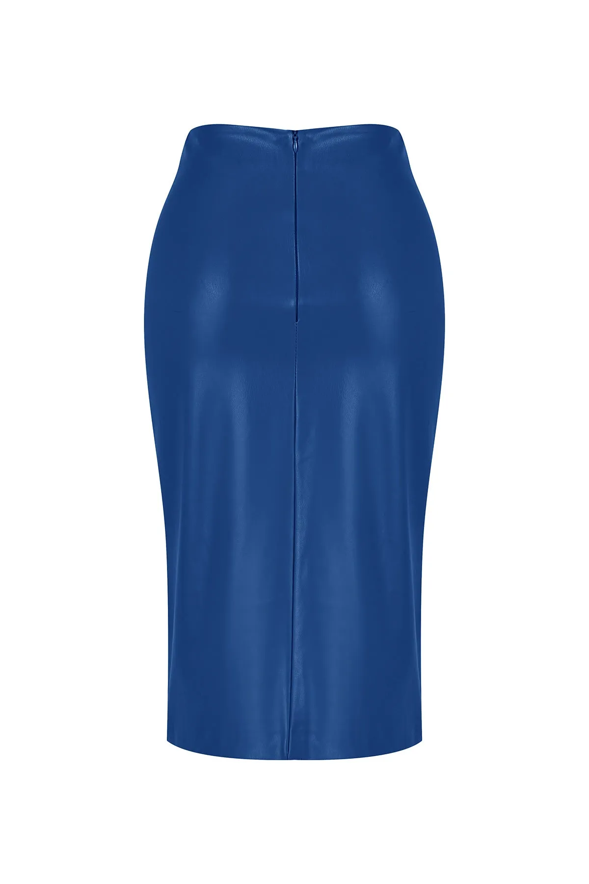 Egyptian blue slit detailed vegan leather skirt