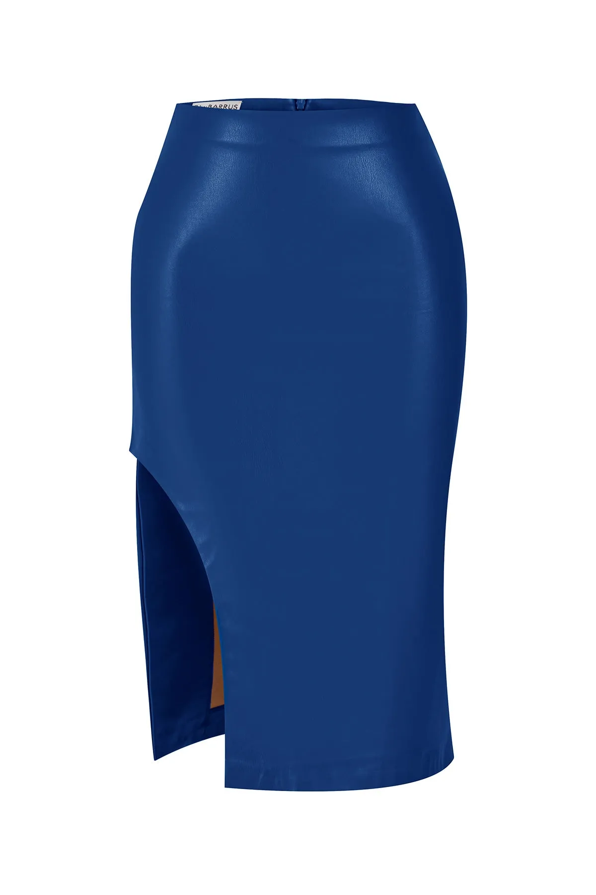 Egyptian blue slit detailed vegan leather skirt