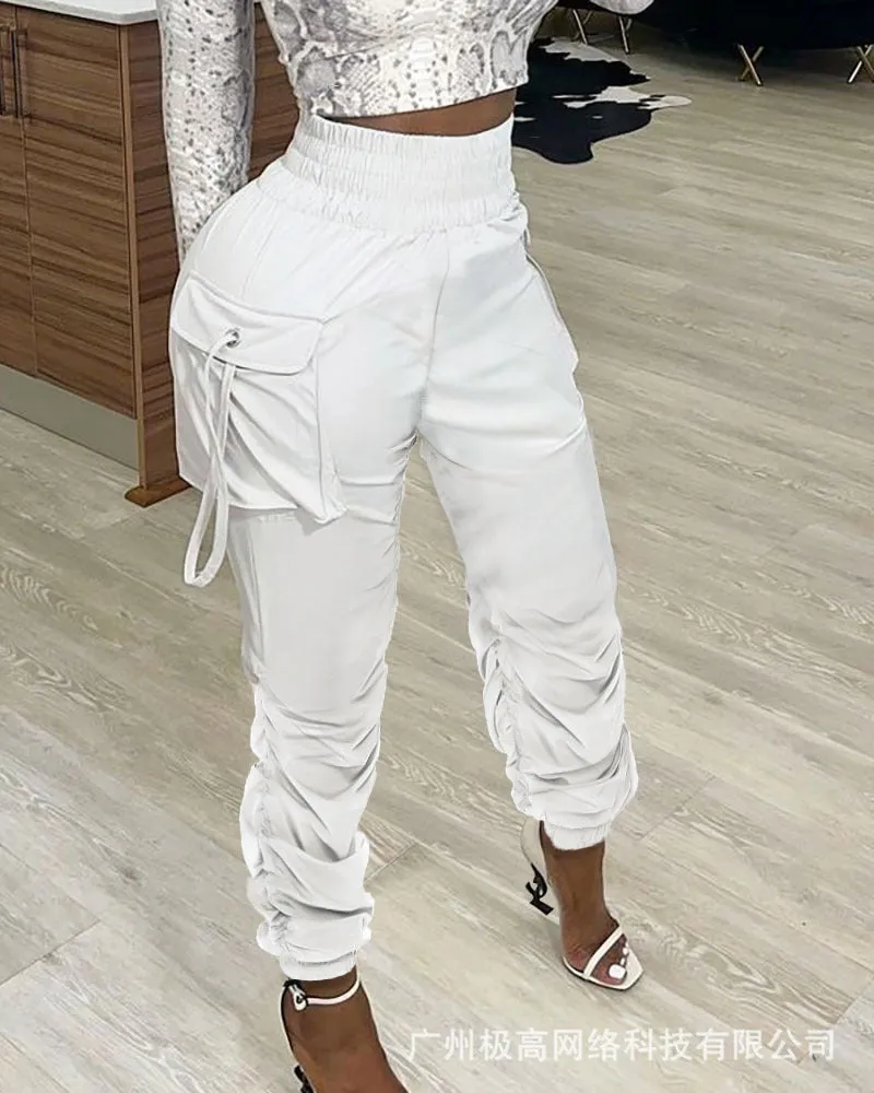 Elastic High Waist Ankle Banded Cargo Pants