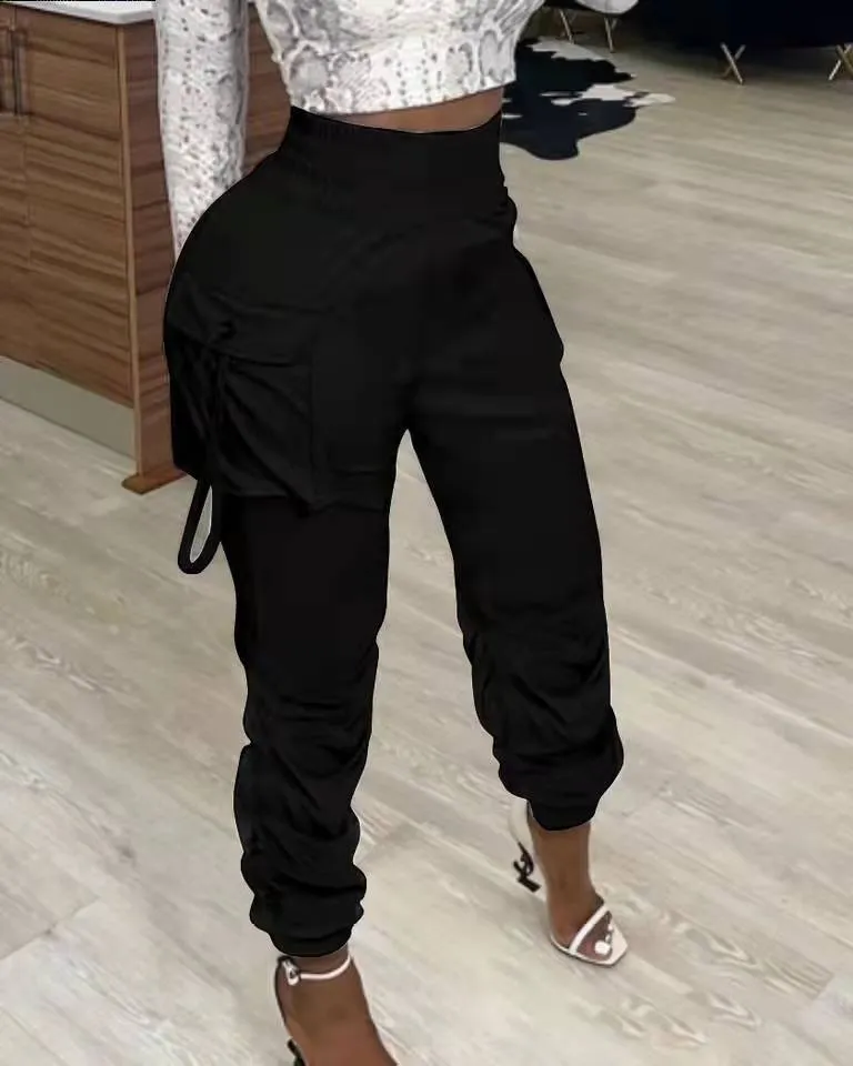 Elastic High Waist Ankle Banded Cargo Pants