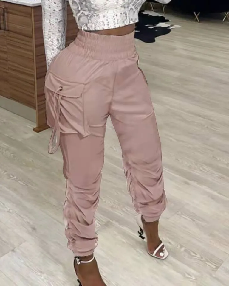 Elastic High Waist Ankle Banded Cargo Pants