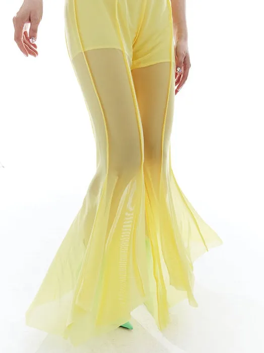 Elastic High Waist Mesh Irregular Thin Trousers