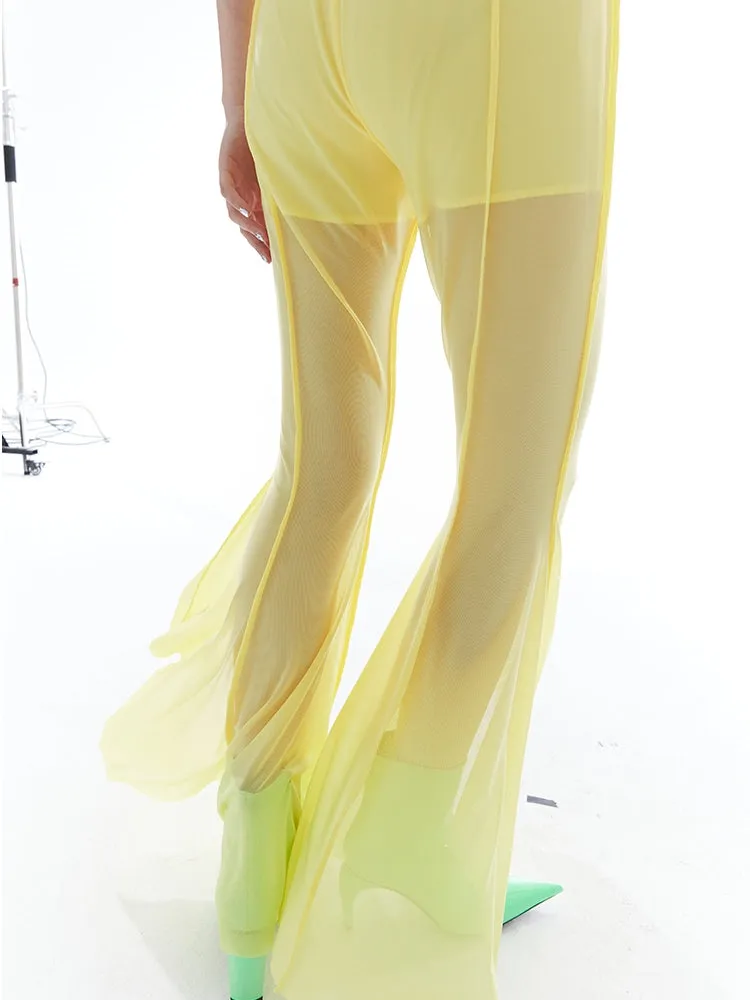 Elastic High Waist Mesh Irregular Thin Trousers