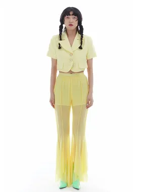 Elastic High Waist Mesh Irregular Thin Trousers