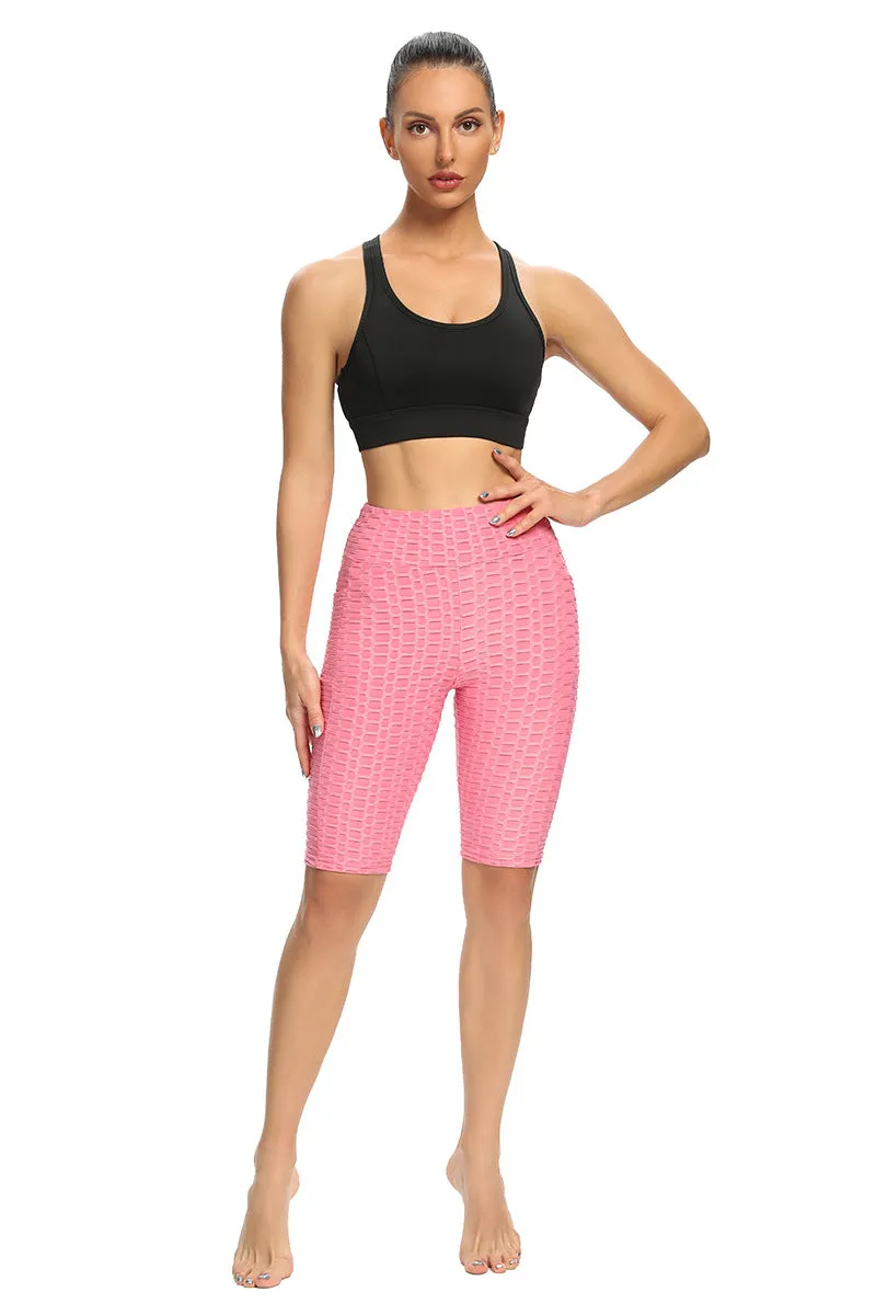 Europe High Waist Breathable Hip-Flattering Quick Dry Sporty Fitness Yoga Leggings Slim Look Fitting Bubble Pants Mid-Length Women Activewear