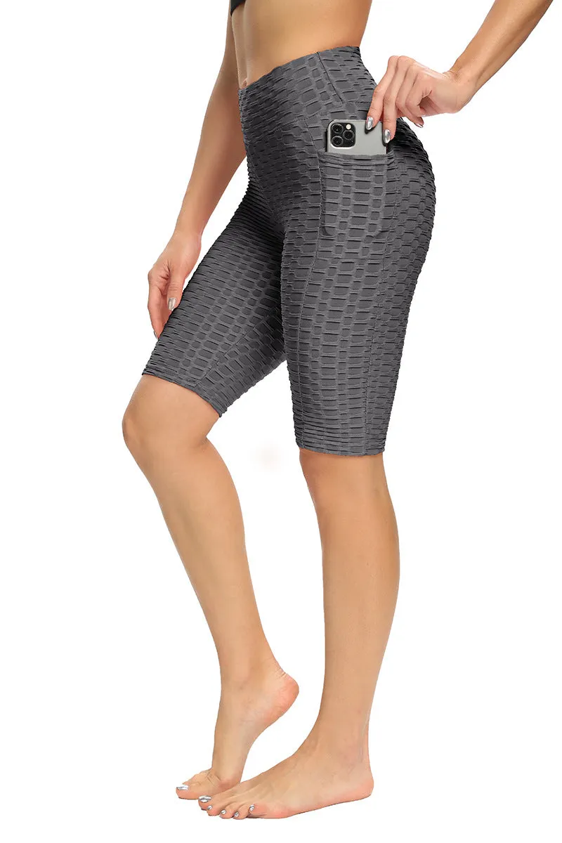 Europe High Waist Breathable Hip-Flattering Quick Dry Sporty Fitness Yoga Leggings Slim Look Fitting Bubble Pants Mid-Length Women Activewear