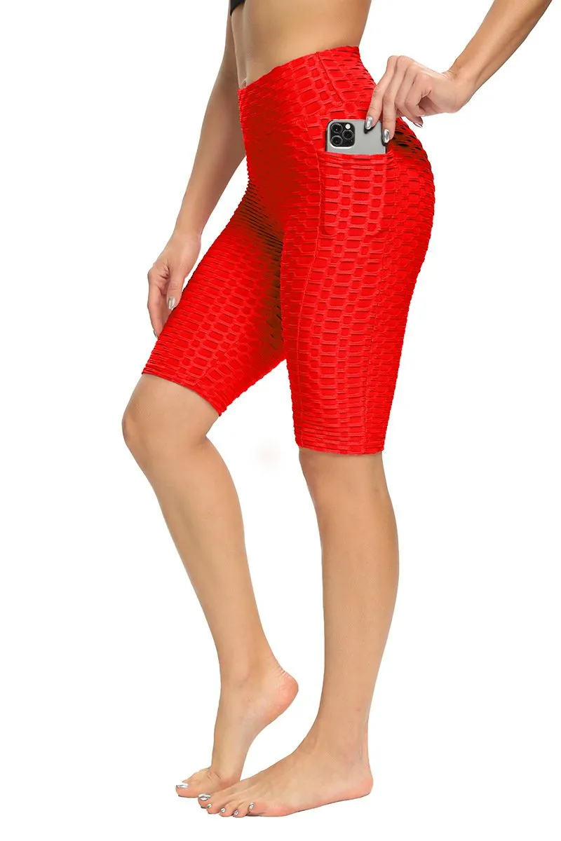 Europe High Waist Breathable Hip-Flattering Quick Dry Sporty Fitness Yoga Leggings Slim Look Fitting Bubble Pants Mid-Length Women Activewear