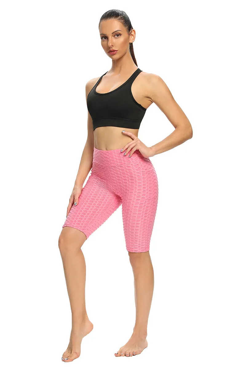 Europe High Waist Breathable Hip-Flattering Quick Dry Sporty Fitness Yoga Leggings Slim Look Fitting Bubble Pants Mid-Length Women Activewear