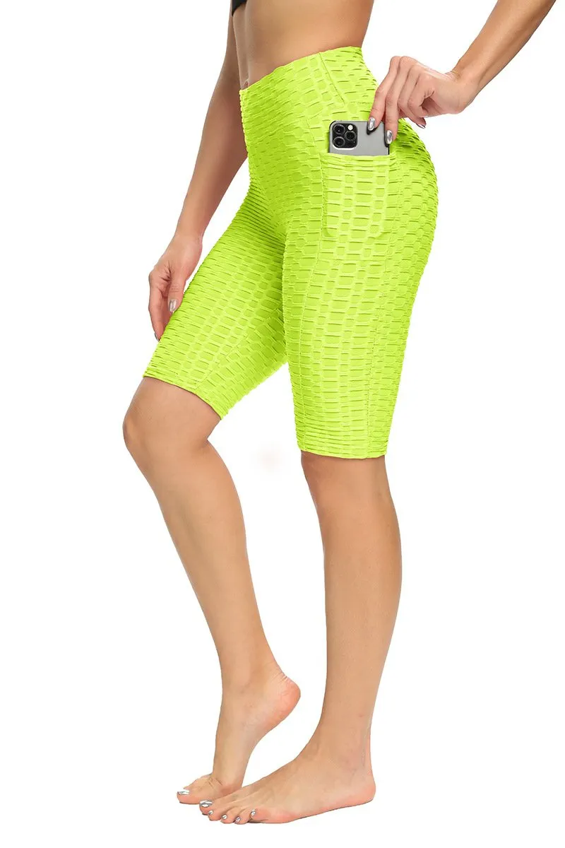 Europe High Waist Breathable Hip-Flattering Quick Dry Sporty Fitness Yoga Leggings Slim Look Fitting Bubble Pants Mid-Length Women Activewear