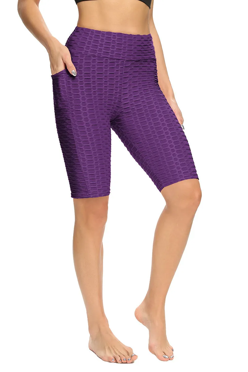 Europe High Waist Breathable Hip-Flattering Quick Dry Sporty Fitness Yoga Leggings Slim Look Fitting Bubble Pants Mid-Length Women Activewear