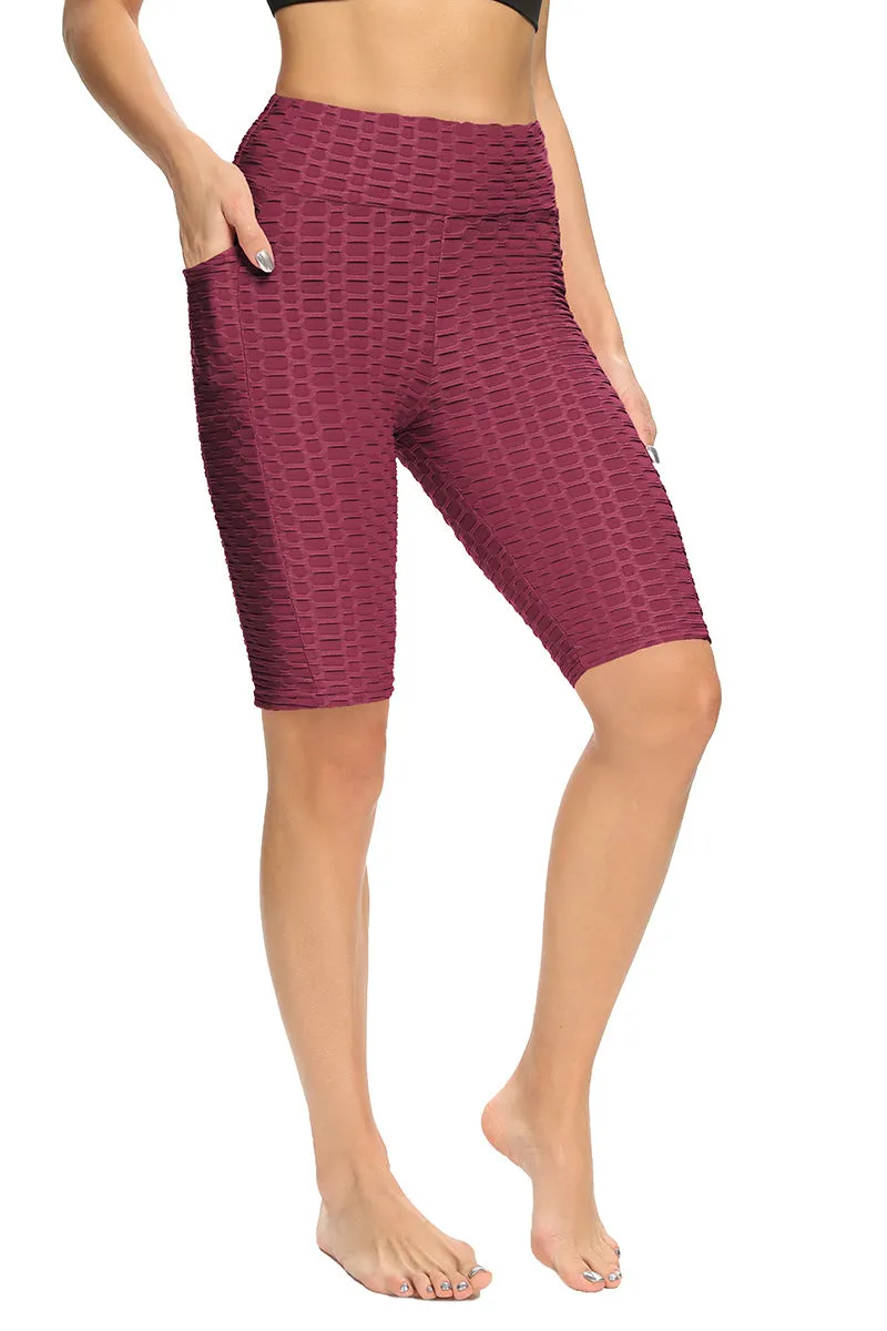 Europe High Waist Breathable Hip-Flattering Quick Dry Sporty Fitness Yoga Leggings Slim Look Fitting Bubble Pants Mid-Length Women Activewear
