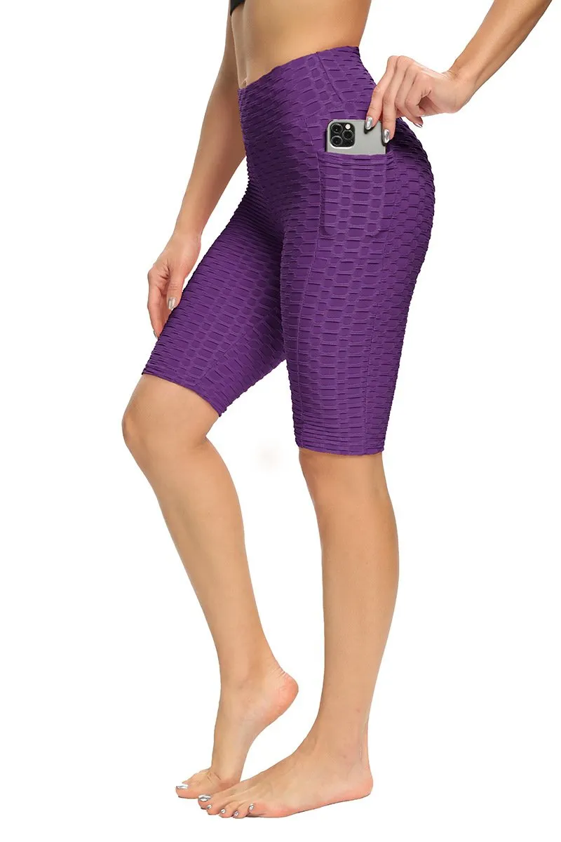 Europe High Waist Breathable Hip-Flattering Quick Dry Sporty Fitness Yoga Leggings Slim Look Fitting Bubble Pants Mid-Length Women Activewear