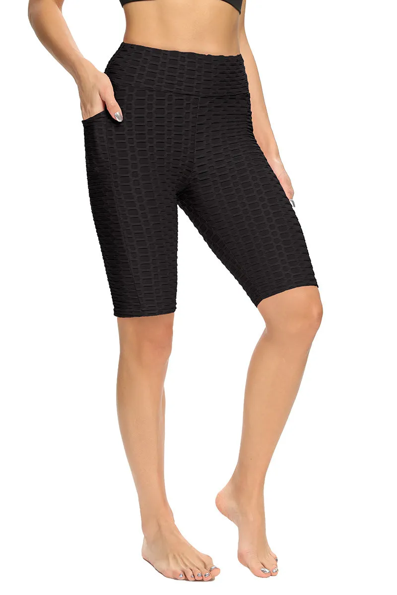 Europe High Waist Breathable Hip-Flattering Quick Dry Sporty Fitness Yoga Leggings Slim Look Fitting Bubble Pants Mid-Length Women Activewear