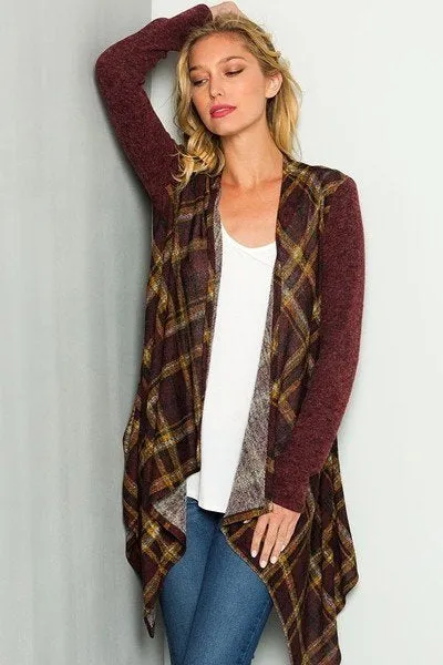 Feeling Like Fall Burgundy Plaid Cardigan